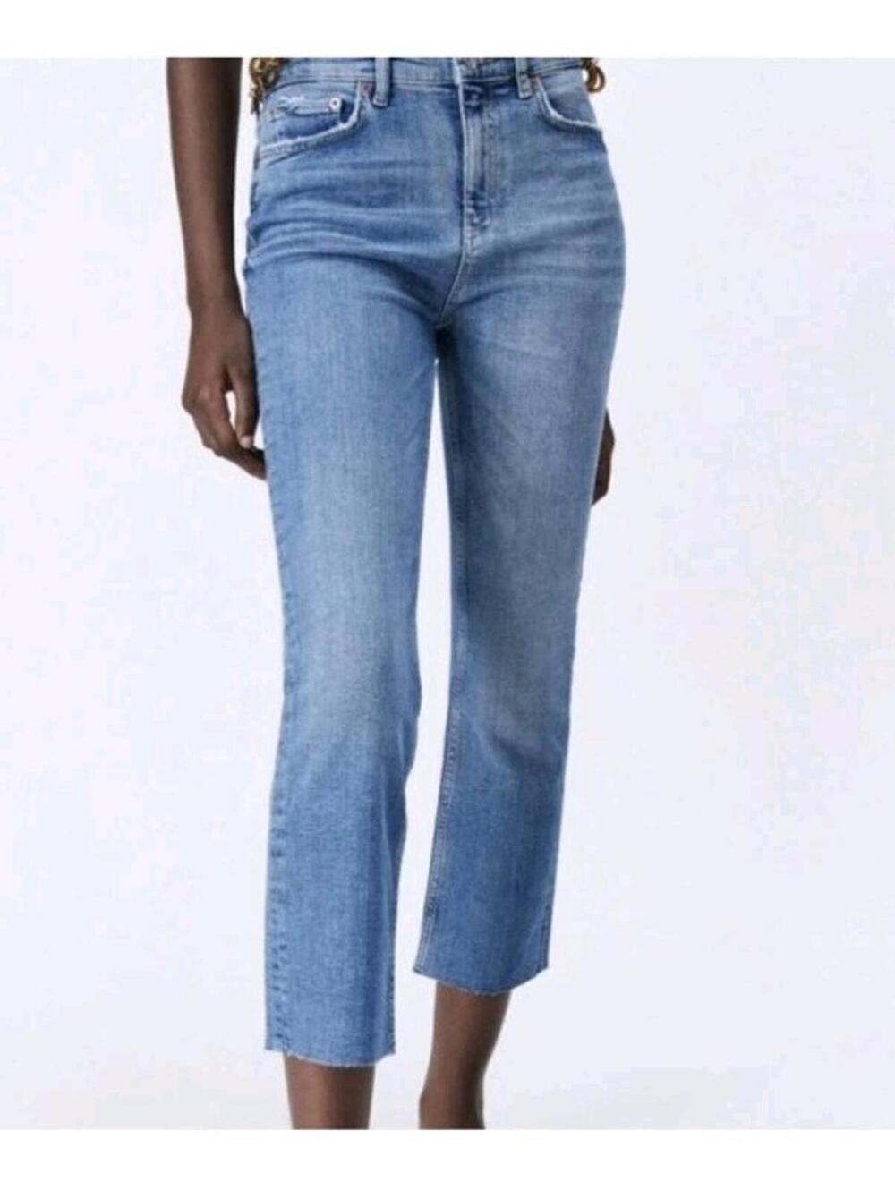 NWT Zara Signature Denim High Rise‎ Cropped Bootcut Jeans Indigo Blue Size 14